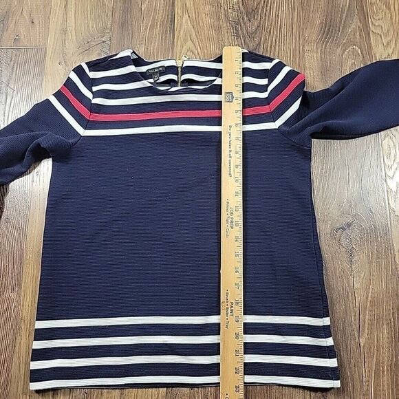 Talbots Sweater Womens Medium Striped 3/4 Sleeve Back Zip Casual Ribbed - Picture 4 of 8